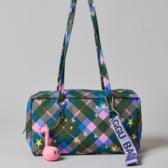 NWT Baggu Regular Nylon Bowler Bag - Green Star Plaid - Picture 7 of 8